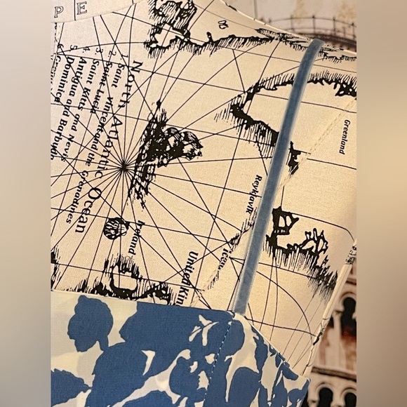 Boho Floral Blue On White Inlay With Velvet Adjustable Trim & Straps Midi Dress - Picture 5 of 11